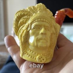 Indian Chief Pipe By Erdogan Ege Block Meerschaum Handmade NEW Custom Case#1303