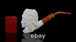 Indian Chief Pipe By Erdogan Ege Block Meerschaum Handmade NEW Custom Case#576