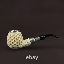 Intricate Apple Pipe Silver Spigot Stem block Meerschaum Handmade W Case#548