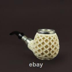 Intricate Apple Pipe Silver Spigot Stem block Meerschaum Handmade W Case#548