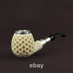 Intricate Apple Pipe Silver Spigot Stem block Meerschaum Handmade W Case#548