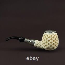 Intricate Apple Pipe Silver Spigot Stem block Meerschaum Handmade W Case#548