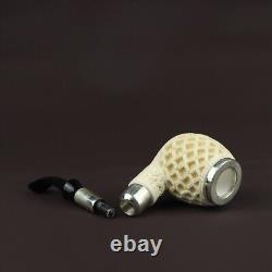 Intricate Apple Pipe Silver Spigot Stem block Meerschaum Handmade W Case#548