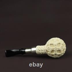 Intricate Apple Pipe Silver Spigot Stem block Meerschaum Handmade W Case#548