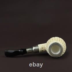 Intricate Apple Pipe Silver Spigot Stem block Meerschaum Handmade W Case#548