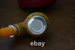 Jumbo Fat Reverse Calabash Apple Pipe New block Meerschaum Handmade Case#528