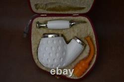 Jumbo Fat Reverse Calabash Apple Pipe New block Meerschaum Handmade Case836