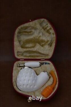 Jumbo Fat Reverse Calabash Apple Pipe New block Meerschaum Handmade Case836