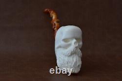 Kenan Large Size Skull Pipe W Beard Block Meerschaum-Handmade NEW W CASE#19