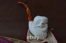 Kenan Large Size Skull Pipe W Beard Block Meerschaum-Handmade NEW W CASE#19
