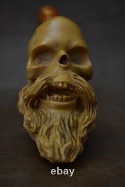 Kenan Large Size Skull Pipe W Beard Block Meerschaum-Handmade NEW W CASE#573