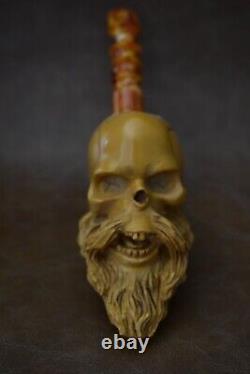 Kenan Large Size Skull Pipe W Beard Block Meerschaum-Handmade NEW W CASE#573