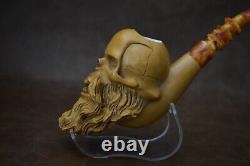 Kenan Large Size Skull Pipe W Beard Block Meerschaum-Handmade NEW W CASE#573