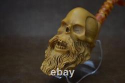 Kenan Large Size Skull Pipe W Beard Block Meerschaum-Handmade NEW W CASE#573