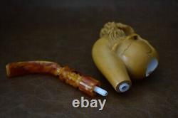 Kenan Large Size Skull Pipe W Beard Block Meerschaum-Handmade NEW W CASE#573