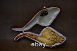 Kenan Large Size Skull Pipe W Beard Block Meerschaum-Handmade NEW W CASE#573
