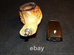 Kiko? Unsmoked Vintage Kiko Block Meerschaum Pipe African Man Fights Alligator