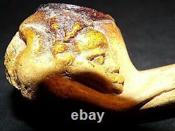 Kiko? Unsmoked Vintage Kiko Block Meerschaum Pipe African Man Fights Alligator