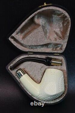 L Freehand Pipe BLOCK MEERSCHAUM-NEW-HAND CARVED W Case#1254 Spigot Army Pocket