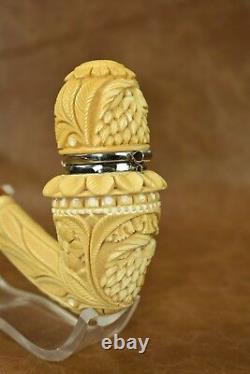 L Ornate Calabash Pipe W Wind Cap BLOCK MEERSCHAUM-NEW-HAND CARVED W Case#356