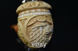 L Ornate Calabash Pipe W Wind Cap BLOCK MEERSCHAUM-NEW-HAND CARVED W Case#485