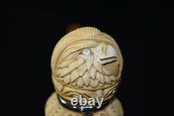 L Ornate Calabash Pipe W Wind Cap BLOCK MEERSCHAUM-NEW-HAND CARVED W Case#485