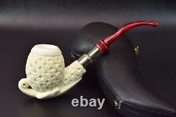 L Ornate Egg Pipe BLOCK MEERSCHAUM-NEW-HAND CARVED W Case#919 TWO STEMS