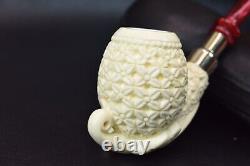 L Ornate Egg Pipe BLOCK MEERSCHAUM-NEW-HAND CARVED W Case#919 TWO STEMS