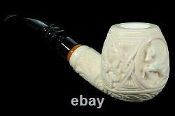 L Ornate Pipe Unicorn Embossed BLOCK MEERSCHAUM-NEW-HAND CARVED W Case#624