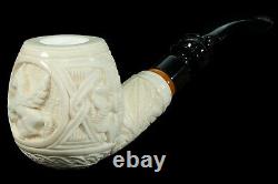 L Ornate Pipe Unicorn Embossed BLOCK MEERSCHAUM-NEW-HAND CARVED W Case#624