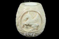 L Ornate Pipe Unicorn Embossed BLOCK MEERSCHAUM-NEW-HAND CARVED W Case#624