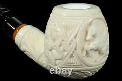 L Ornate Pipe Unicorn Embossed BLOCK MEERSCHAUM-NEW-HAND CARVED W Case#624