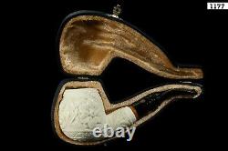 L Ornate Pipe Unicorn Embossed BLOCK MEERSCHAUM-NEW-HAND CARVED W Case#624