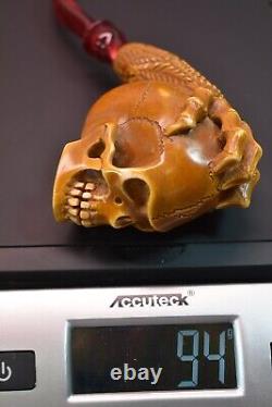L SIZE Reverse Skull Pipe BY ALI Block Meerschaum-NEW HANDMADE W CASE#1157