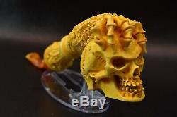 L SIZE Reverse Skull Pipe BY SADIK YANIK Block Meerschaum-NEW W CASE#1115