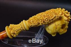 L SIZE Reverse Skull Pipe BY SADIK YANIK Block Meerschaum-NEW W CASE#1115