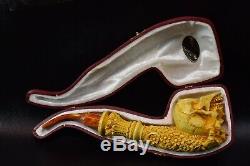 L SIZE Reverse Skull Pipe BY SADIK YANIK Block Meerschaum-NEW W CASE#1115