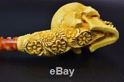 L SIZE Skull Pipe BY SADIK YANIK Block Meerschaum Handmade -NEW W CASE#1113