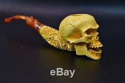 L SIZE Skull Pipe BY SADIK YANIK Block Meerschaum Handmade -NEW W CASE#1113