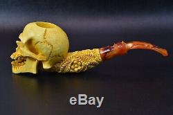 L SIZE Skull Pipe BY SADIK YANIK Block Meerschaum Handmade -NEW W CASE#1113