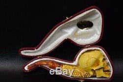 L SIZE Skull Pipe BY SADIK YANIK Block Meerschaum Handmade -NEW W CASE#1113