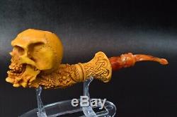 L SIZE Skull Pipe BY SADIK YANIK Block Meerschaum Handmade -NEW W CASE#1333
