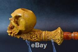 L SIZE Skull Pipe BY SADIK YANIK Block Meerschaum Handmade -NEW W CASE#1333