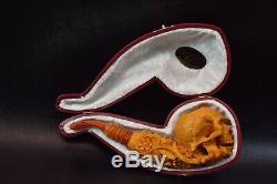 L SIZE Skull Pipe BY SADIK YANIK Block Meerschaum Handmade -NEW W CASE#429