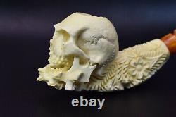 L Size Skull Pipe W Skeleton Hand SADIK YANIK Block Meerschaum-NEW W CASE#363