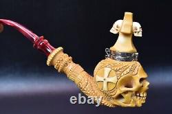 L Skull Pipe W Wind Cap Block Meerschaum Handmade -NEW W CASE#1168