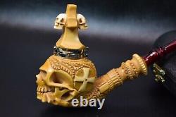 L Skull Pipe W Wind Cap Block Meerschaum Handmade -NEW W CASE#1168