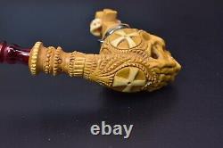 L Skull Pipe W Wind Cap Block Meerschaum Handmade -NEW W CASE#1168