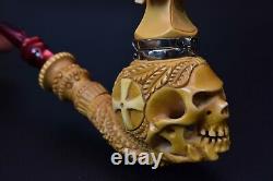 L Skull Pipe W Wind Cap Block Meerschaum Handmade -NEW W CASE#1168