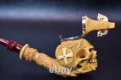 L Skull Pipe W Wind Cap Block Meerschaum Handmade -NEW W CASE#1168